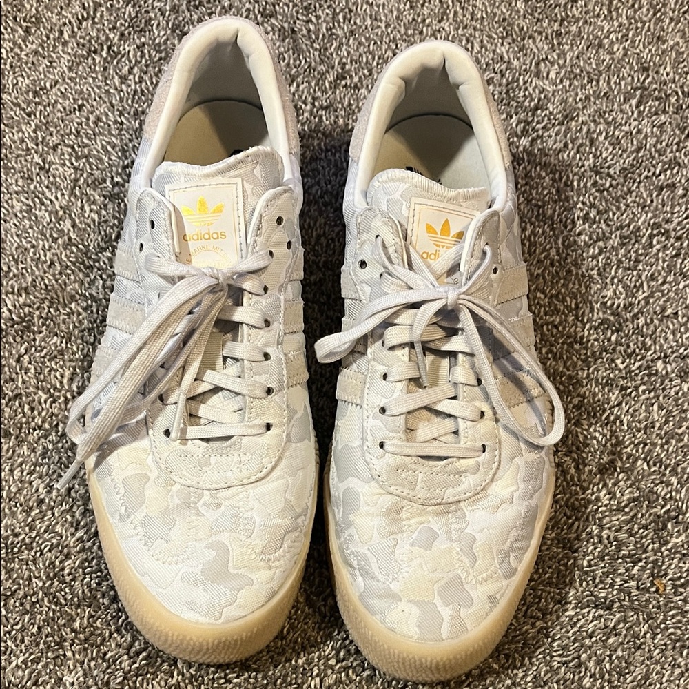 Adidas Light Gray Camouflage Sneakers with Beige Sole Size 10